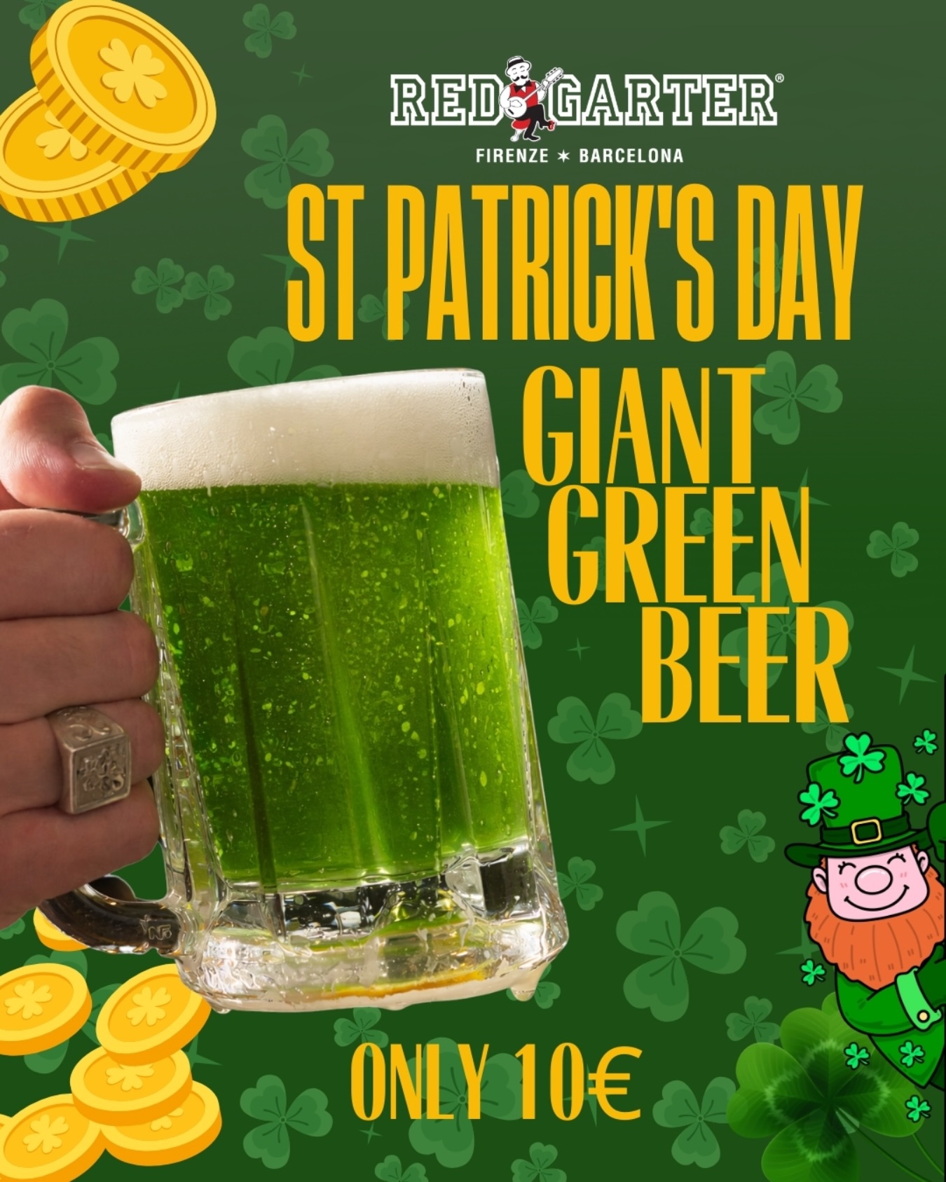 🍀 It’s St. Patrick’s Day! 🍀

Giant Green Beer
€10 💚🍻

Grab your friends and come celebrate with us! We’re waiting for you!

🎤 Karaoke
🎧 DJ Set
🔥 Party vibes all night

📍 Via dei Benci 33R – Florence
